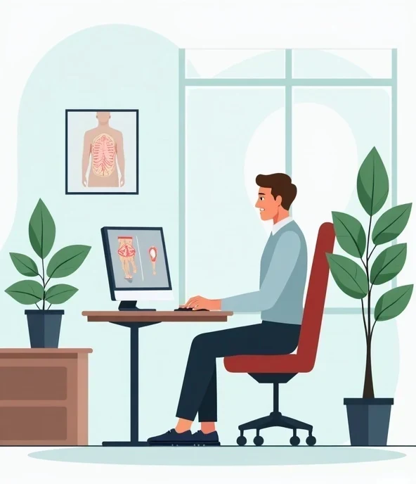 Person sitting at a desk — modern lifestyle affects venous health
