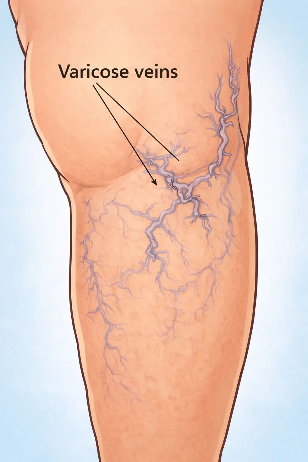 Medical illustration of varicose veins on the lower limb